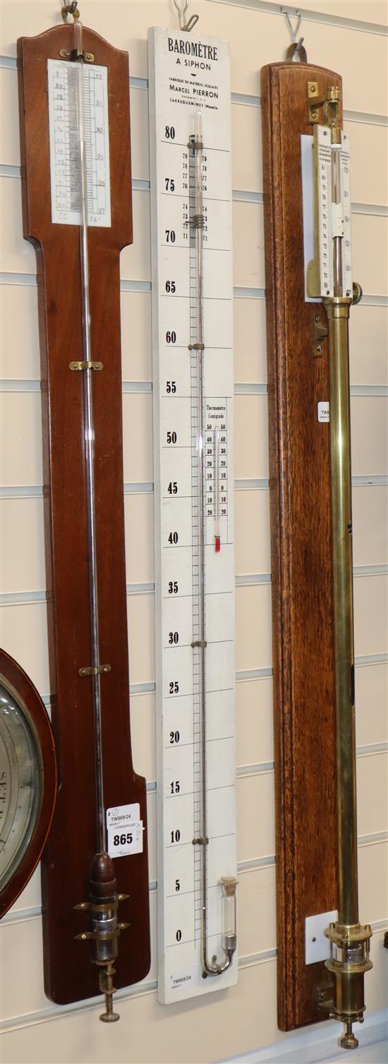 A modern Barometre a Siphon and a modern mahogany stick barometer, and a brass Fortinette standard barometer by Towson & Mercer Ltd